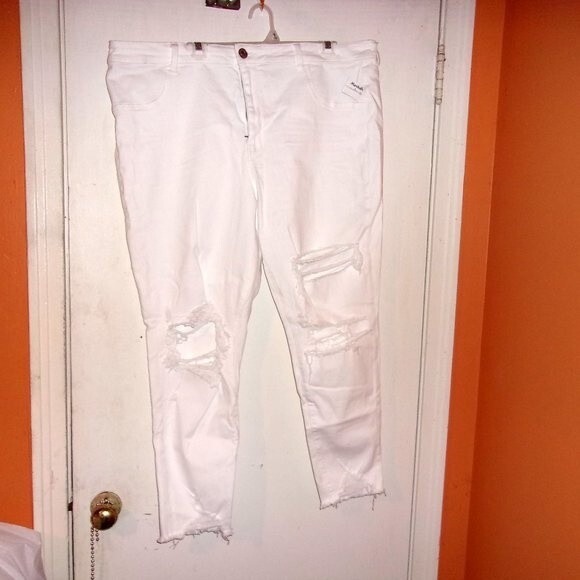 American Eagle White Hi-Rise Distressed Plus Size 24 Regular Jeggings - Picture 1 of 8